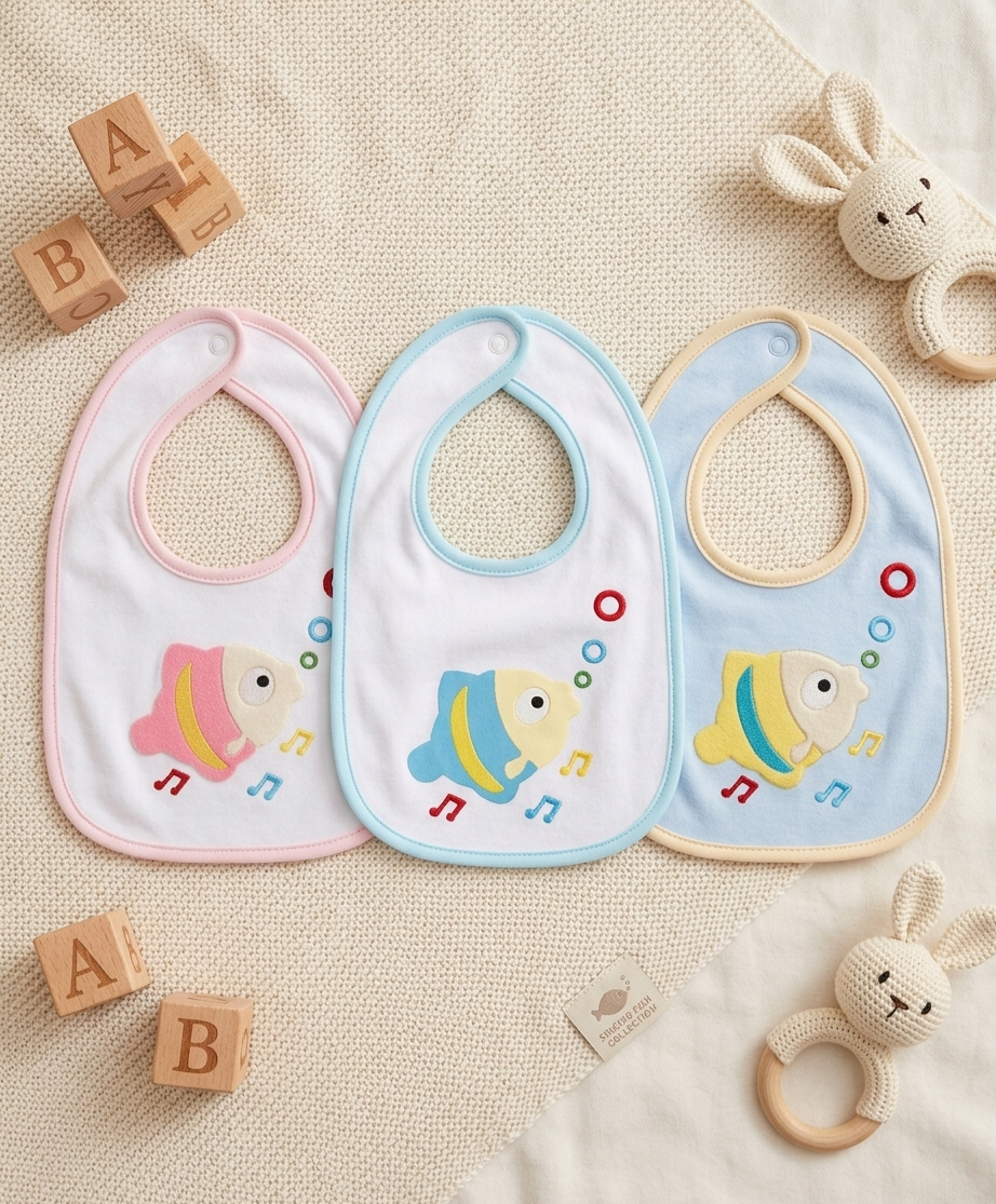 The "Coral Chorus" Musical Fish Snap Bib SET OF 3