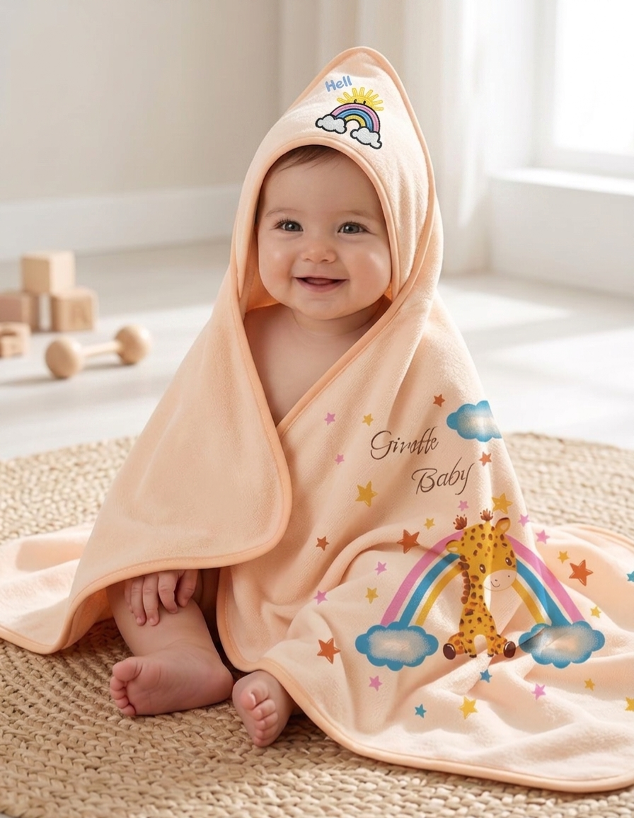 The "Little Baby" Rainbow Giraffe Hooded Towel