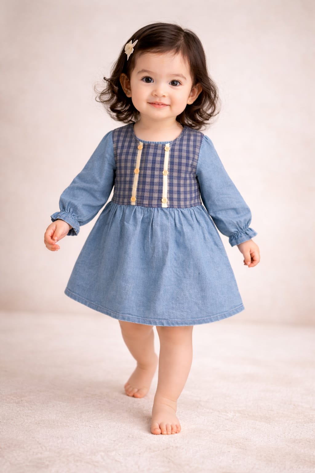 Toddler Girl Long Sleeve Denim & Plaid Dress