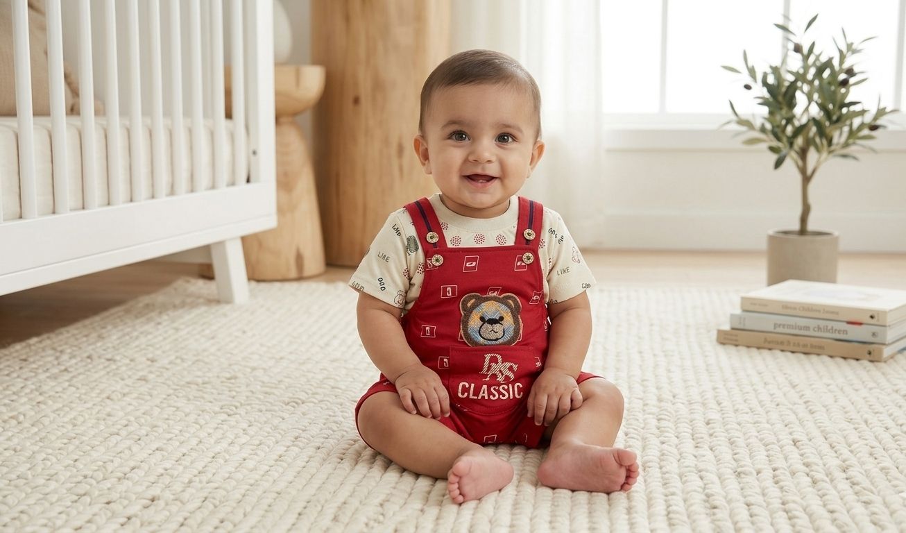 2-Piece Baby Shortall DUNGREE Set with Classic Bear Patch