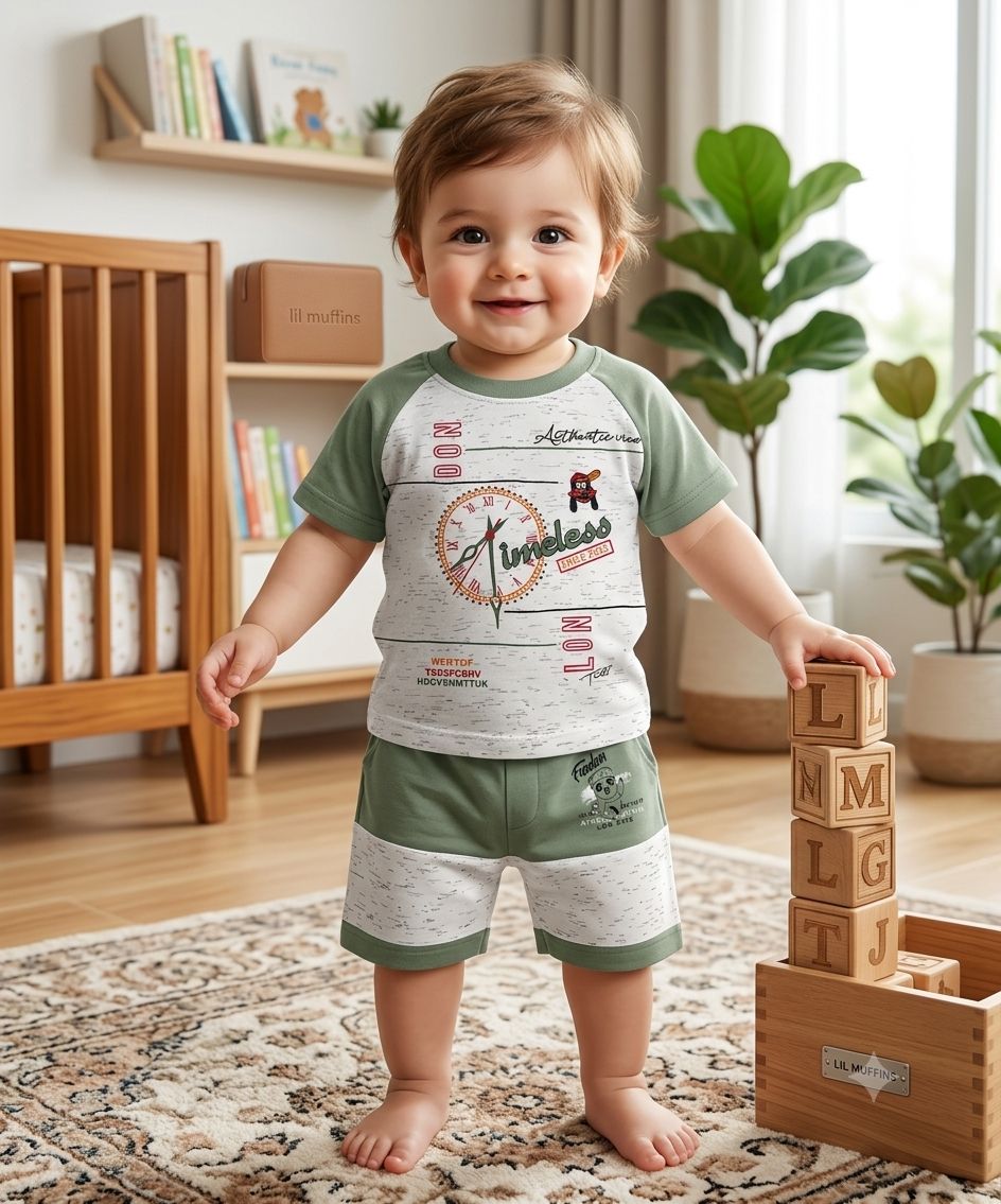 The "Timeless" Raglan Tee & Shorts Set - Sage Green & Speckled Grey