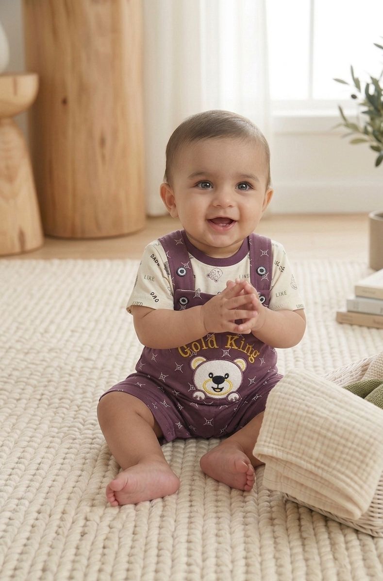 2-Piece Baby  Bear Shortall and Patterned Tee DUNGREE Outfit