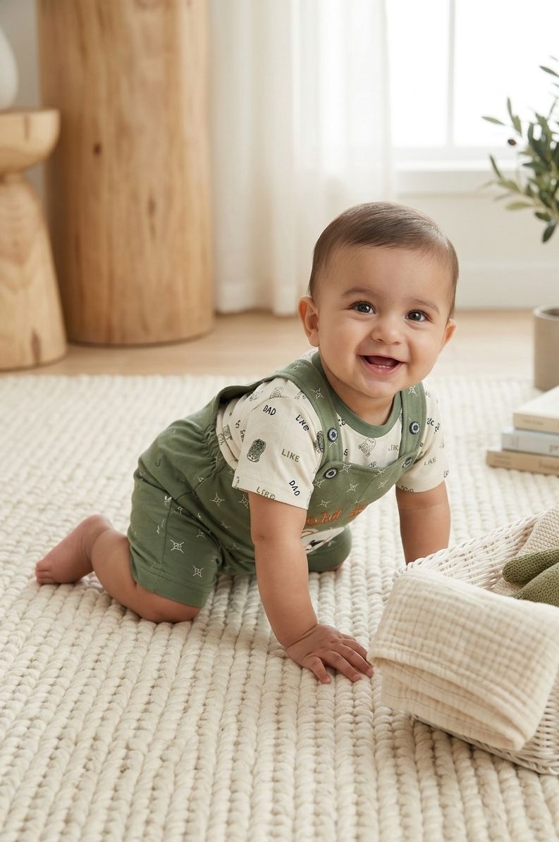 2-Piece Baby  Bear Shortall and Patterned Tee DUNGREE Outfit