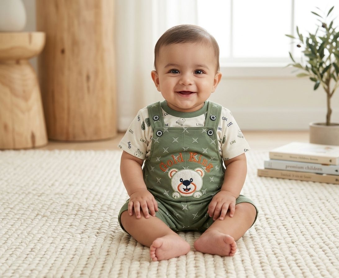 2-Piece Baby  Bear Shortall and Patterned Tee DUNGREE Outfit