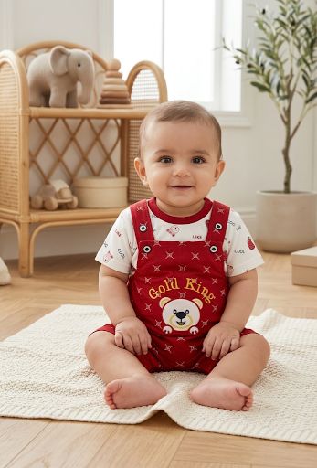 2-Piece Baby  Bear Shortall and Patterned Tee DUNGREE Outfit
