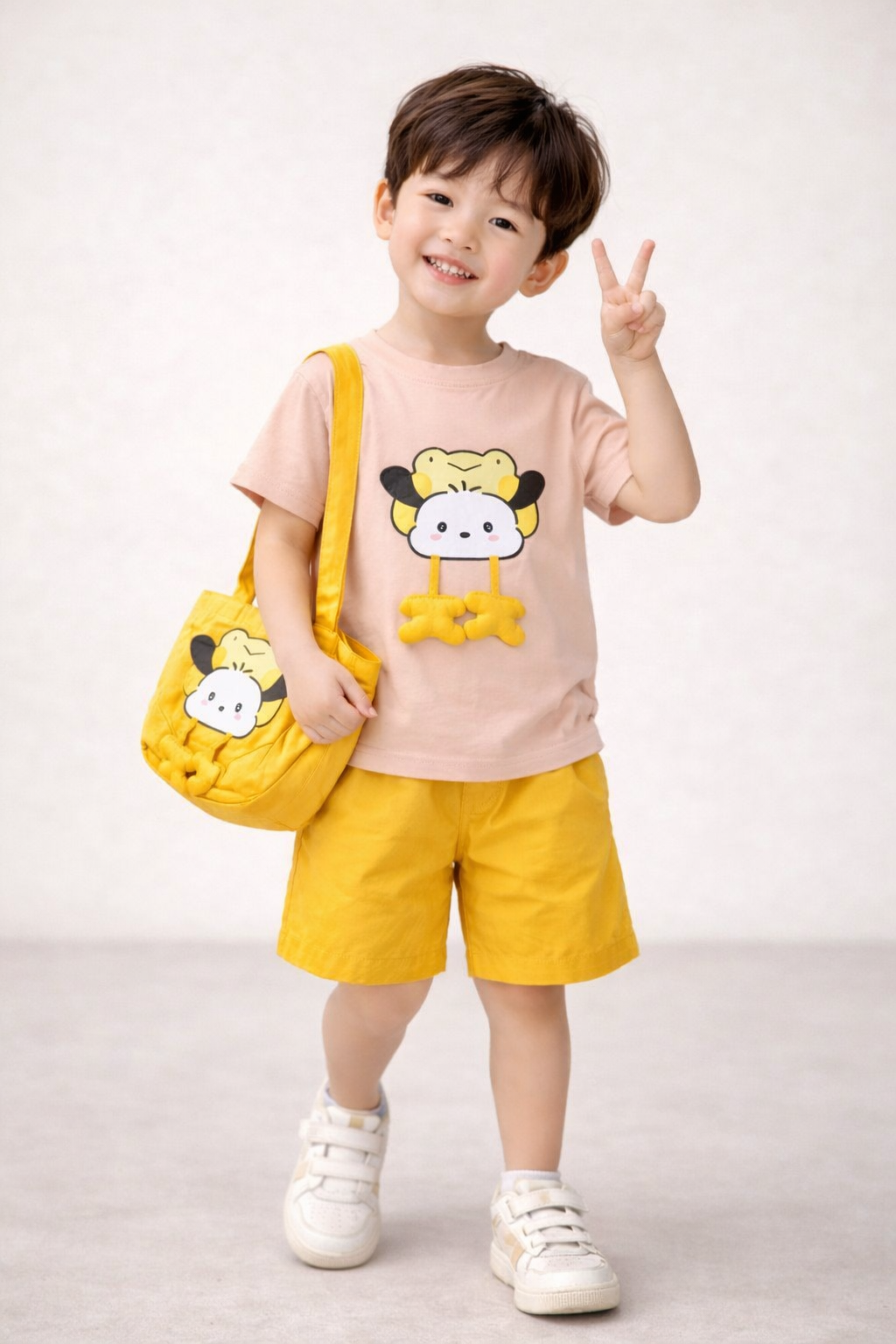 Two-piece 3D  co-ordinated set (T-shirt + shorts+side bag)