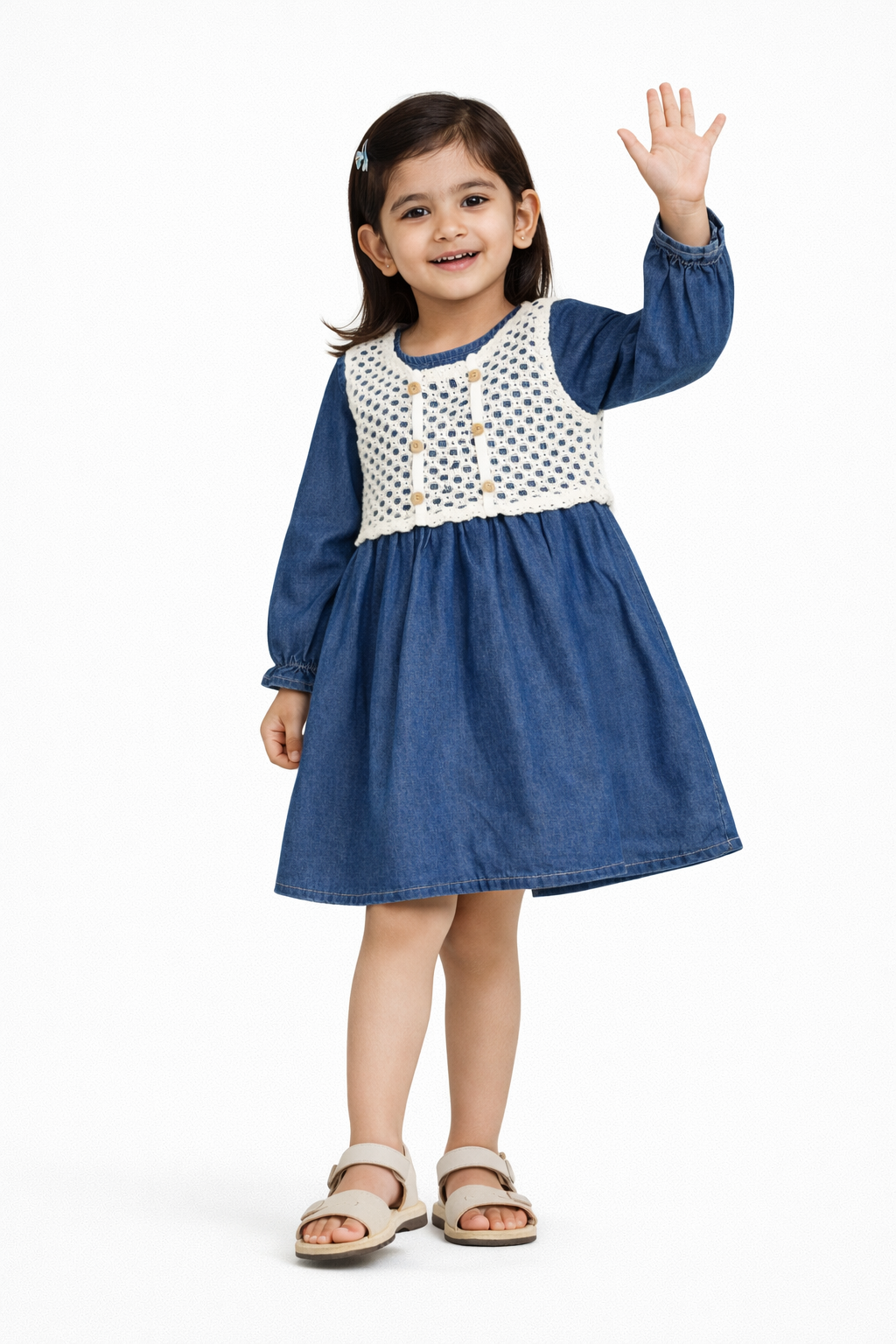 Indigo Charm Crochet Yoke Dress